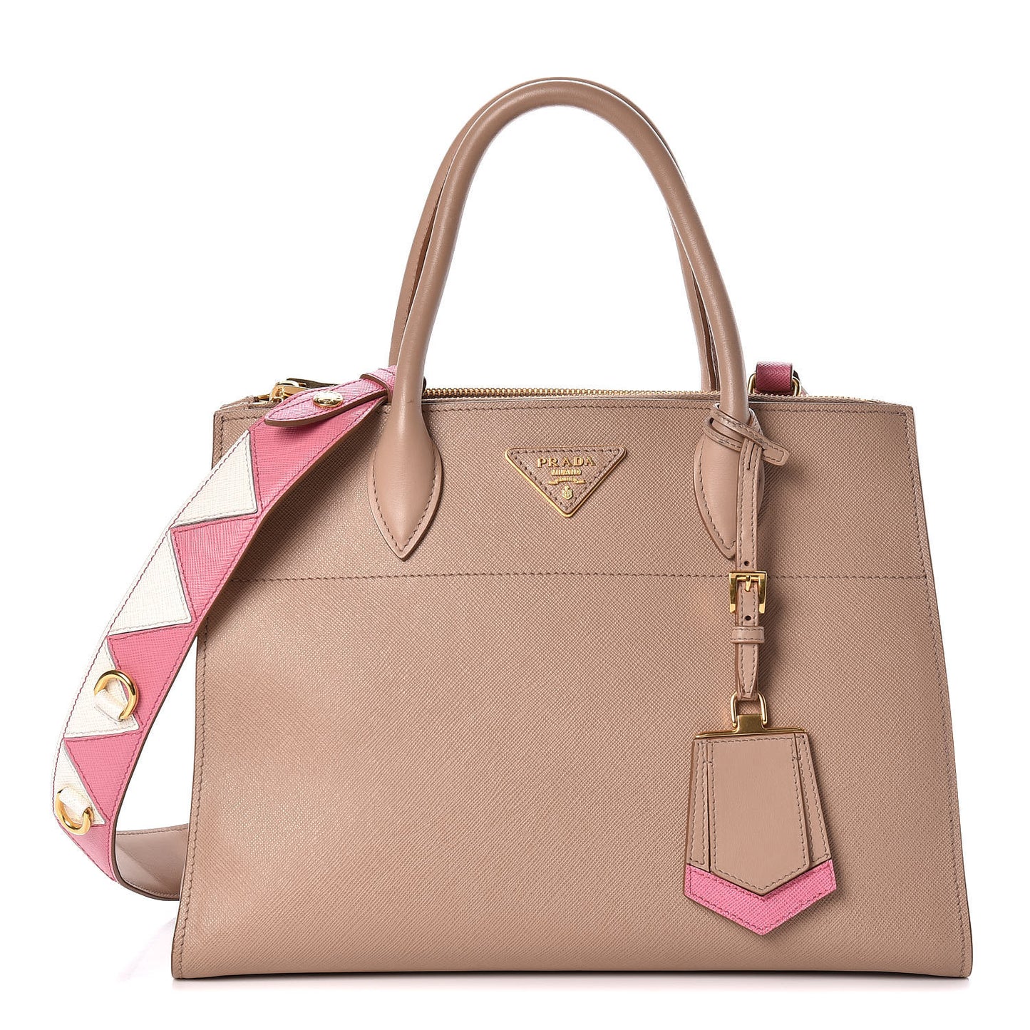 Saffiano City Calfskin Greche Medium Paradigme Bag Cammeo Begonia
