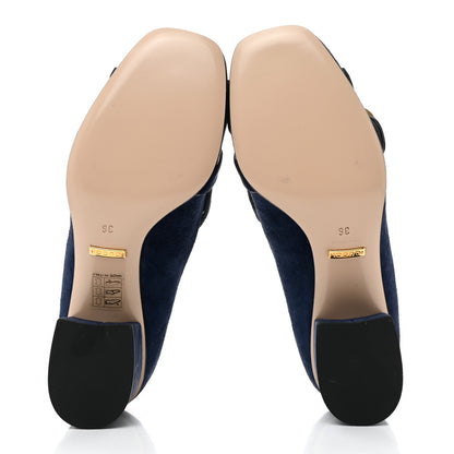 Gucci Kid Scamosciato GG Marmont Fringe 50mm Loafer Pumps 36 Blue Ink 5 of 9
