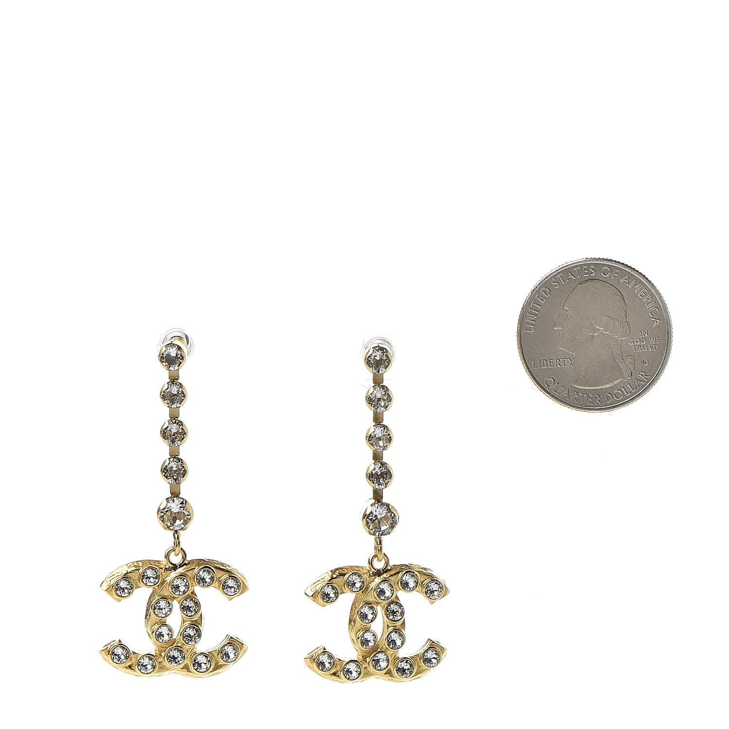 Chanel CC Crystal Drop Earrings Gold 2 of 5