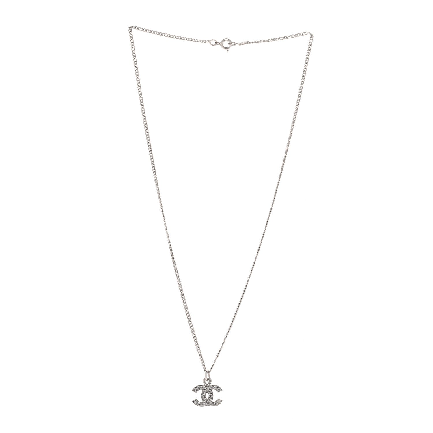Chanel Crystal Timeless CC Necklace Silver 3 of 6