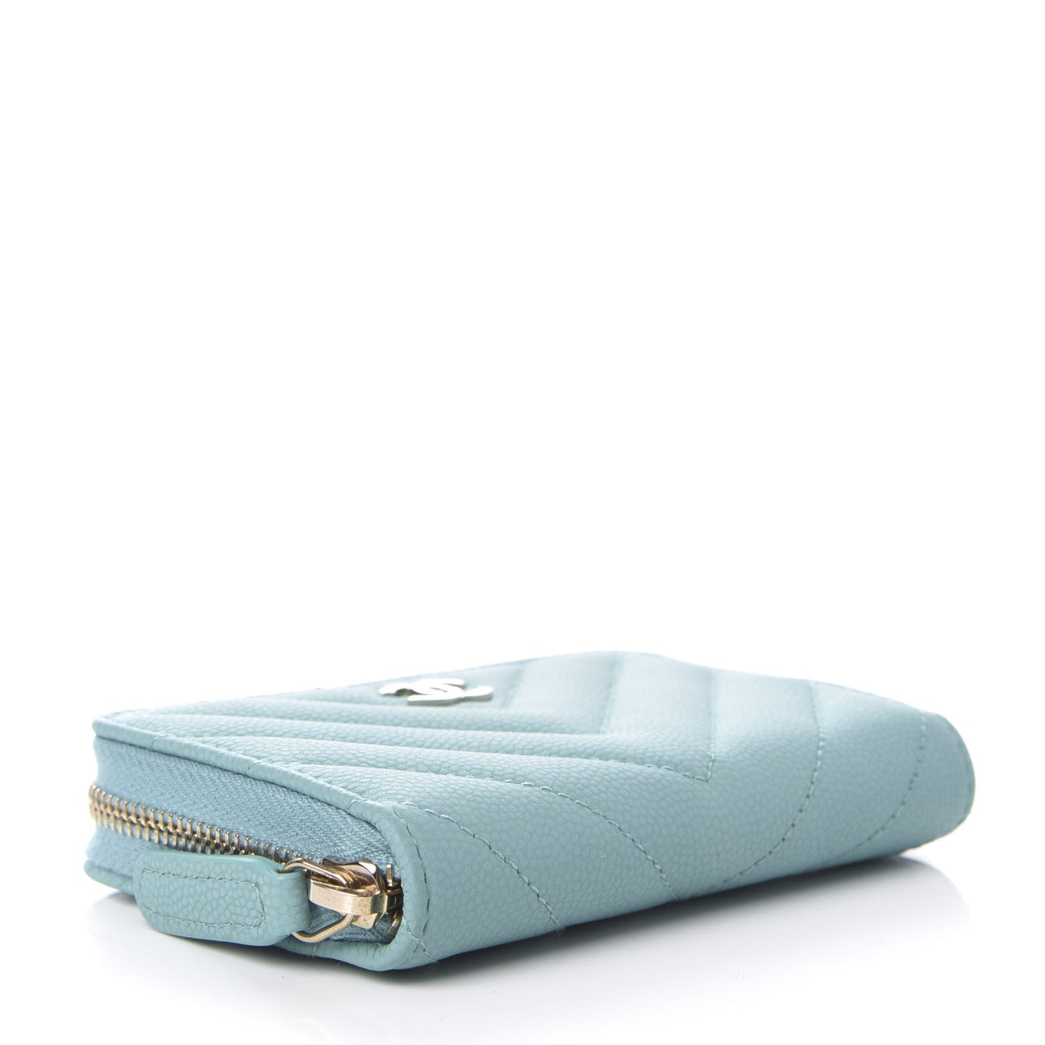 Chanel Caviar Flat Chevron Quilted Zip Coin Purse Green 4 of 8