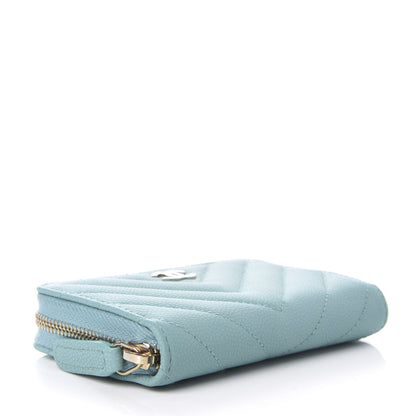 Chanel Caviar Flat Chevron Quilted Zip Coin Purse Green 4 of 8