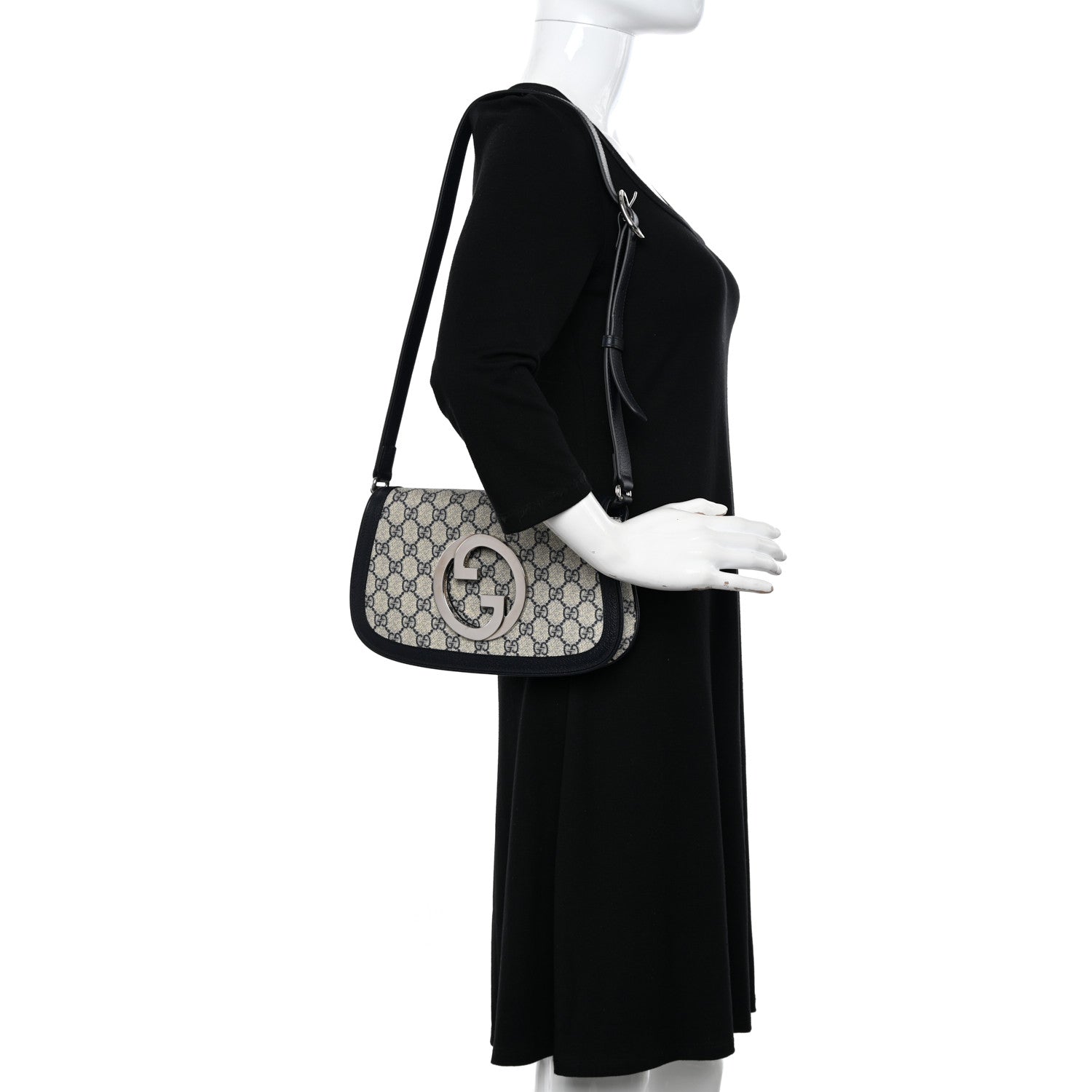 Gucci GG Supreme Monogram Textured Dollar Calfskin Blondie Chain Shoulder Flap Bag Beige Blue 2 of 11