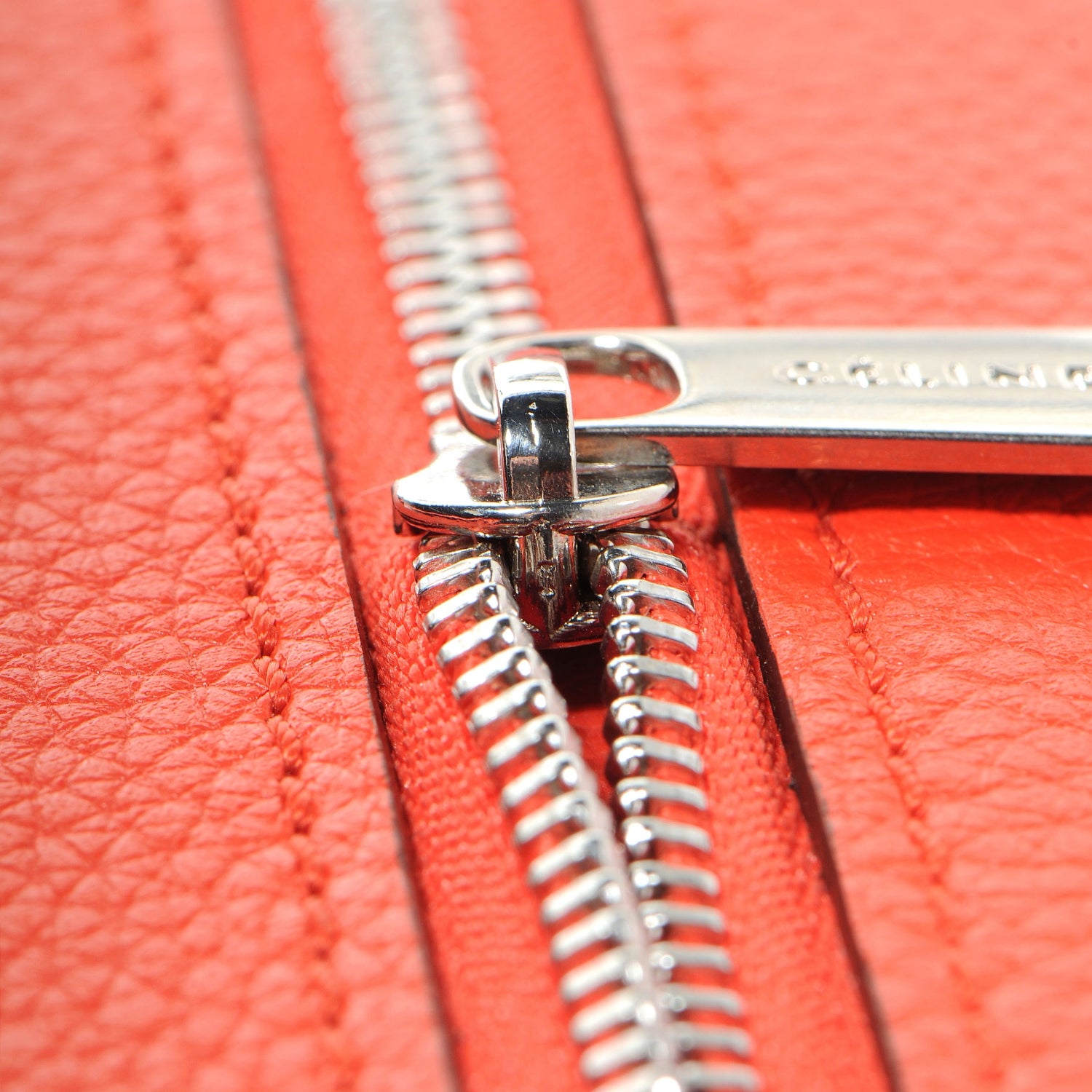 Celine Drummed Calfskin Suede Double Zip Trapeze Vermillion 8 of 9