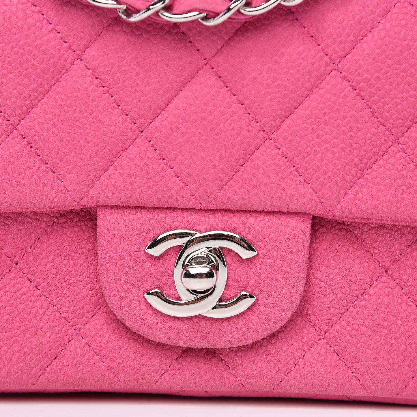 Iridescent Caviar Quilted Mini Rectangular Flap Pink
