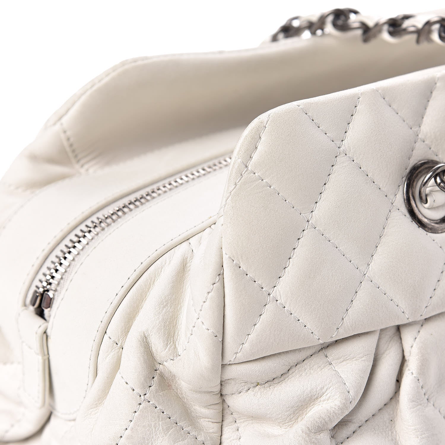 Chanel Iridescent Calfskin Chic Quilt Bowling Bag White 17 of 21