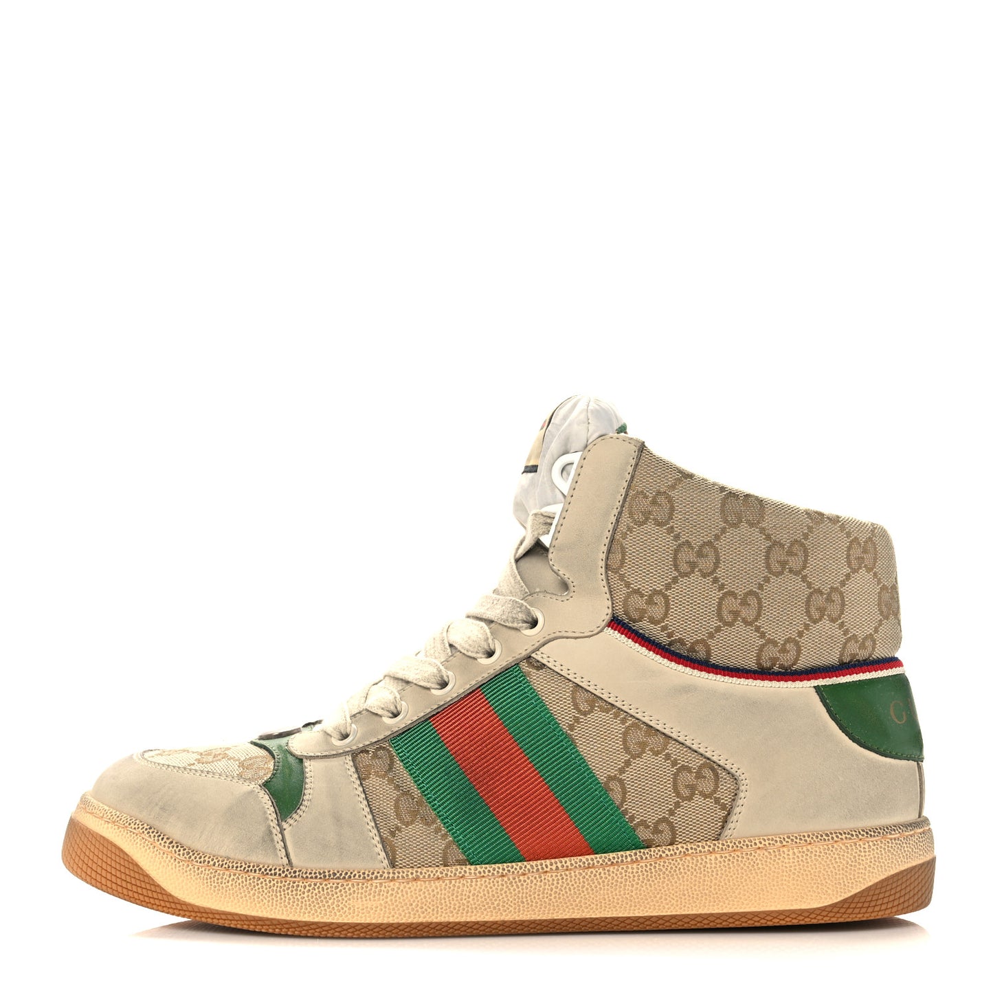 GG Monogram Nubuck Web Mens Screener High Top Sneakers 8 New Sand Dusty Milk Vintage Green