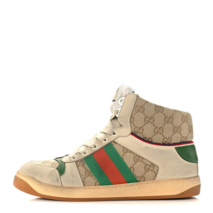 Gucci GG Monogram Nubuck Web Mens Screener High Top Sneakers 8 New Sand Dusty Milk Vintage Green 1 of 8