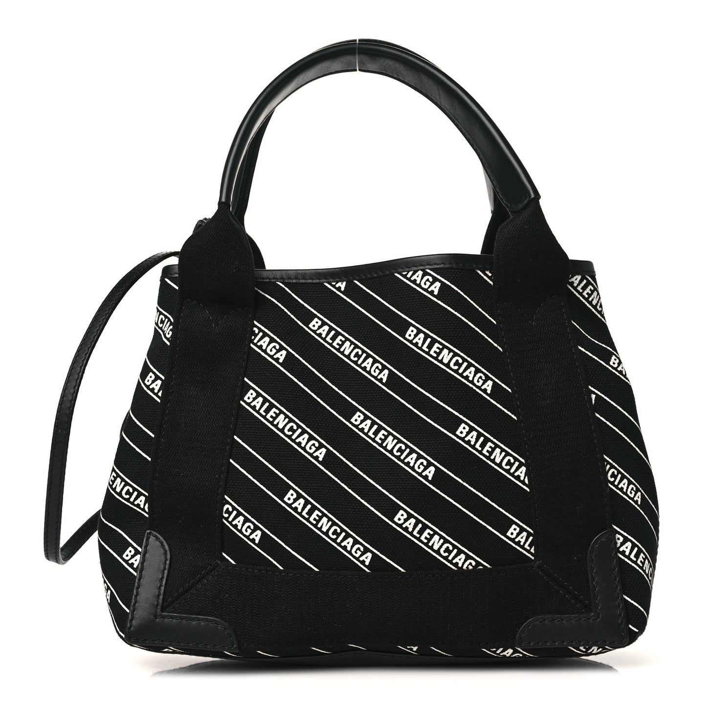 Cotton Canvas Calfskin Logo Print Navy Cabas XS Black White