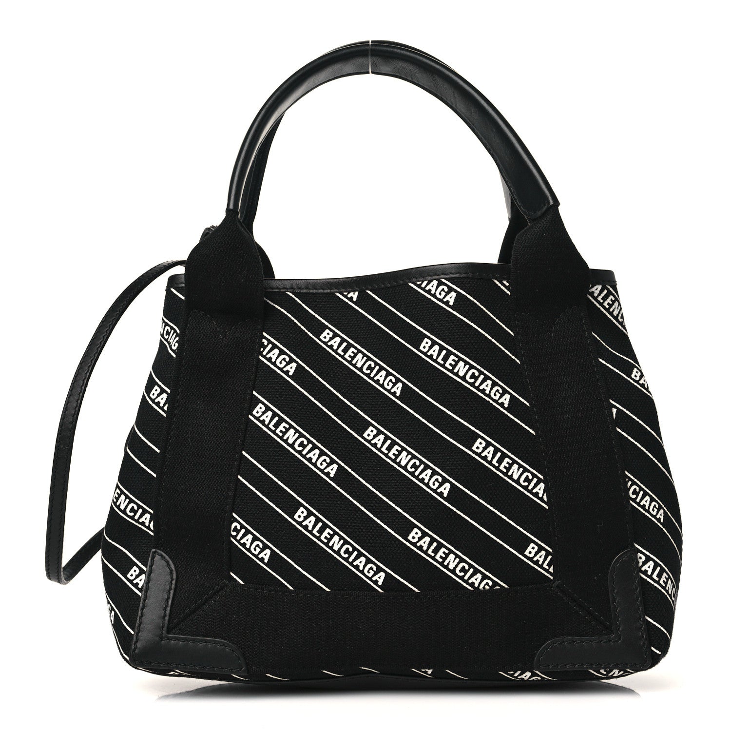Balenciaga Cotton Canvas Calfskin Logo Print Navy Cabas XS Black White 1 of 9