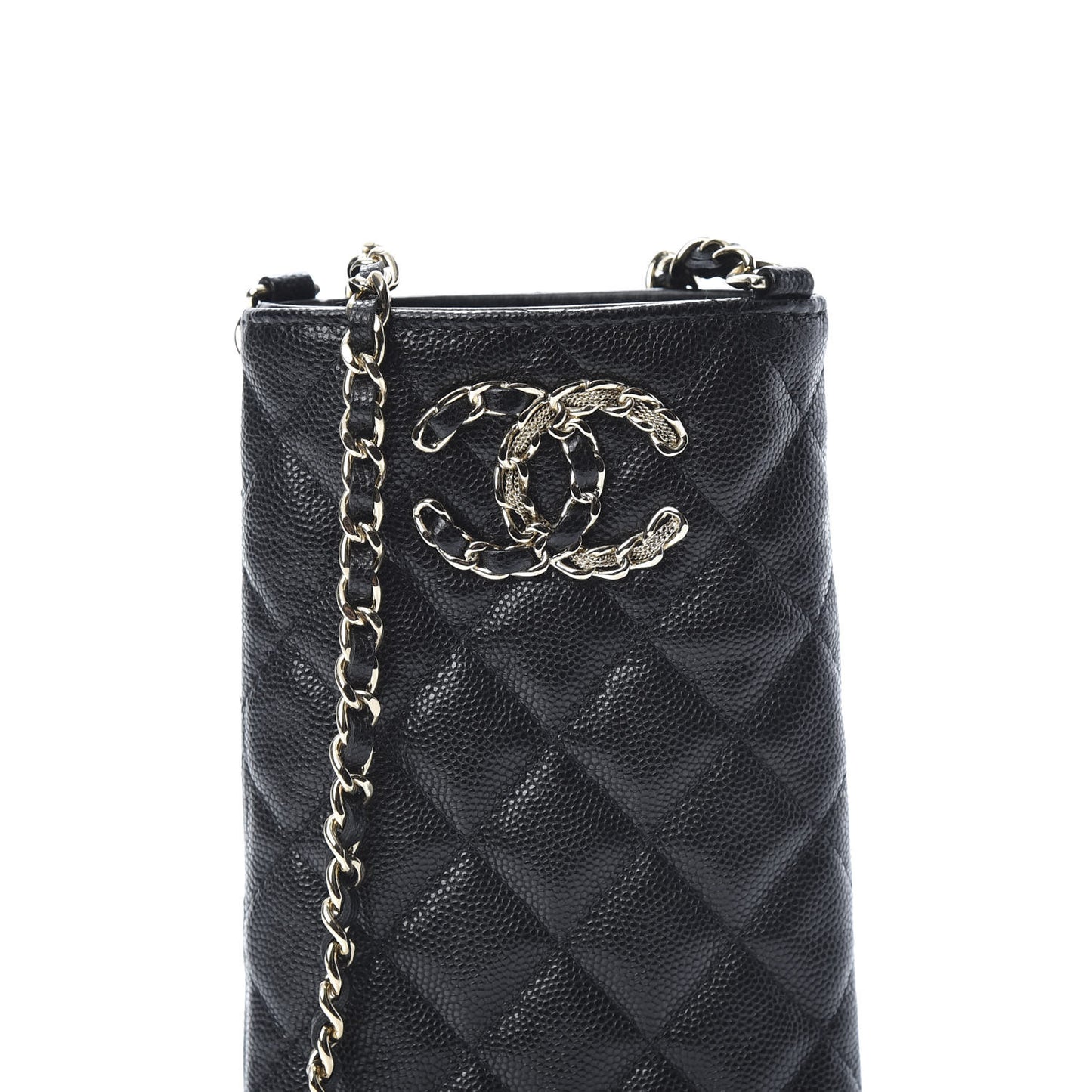 Caviar Quilted French New Wave Phone Holder With Chain Black