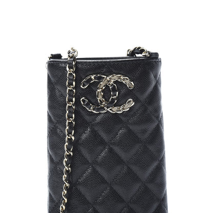 Chanel Caviar Quilted French New Wave Phone Holder With Chain Black 9 of 12