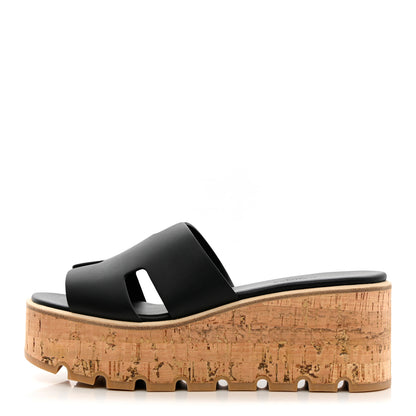 Hermes Calfskin Cork Eze 30 Sandals 38 Black 1 of 12