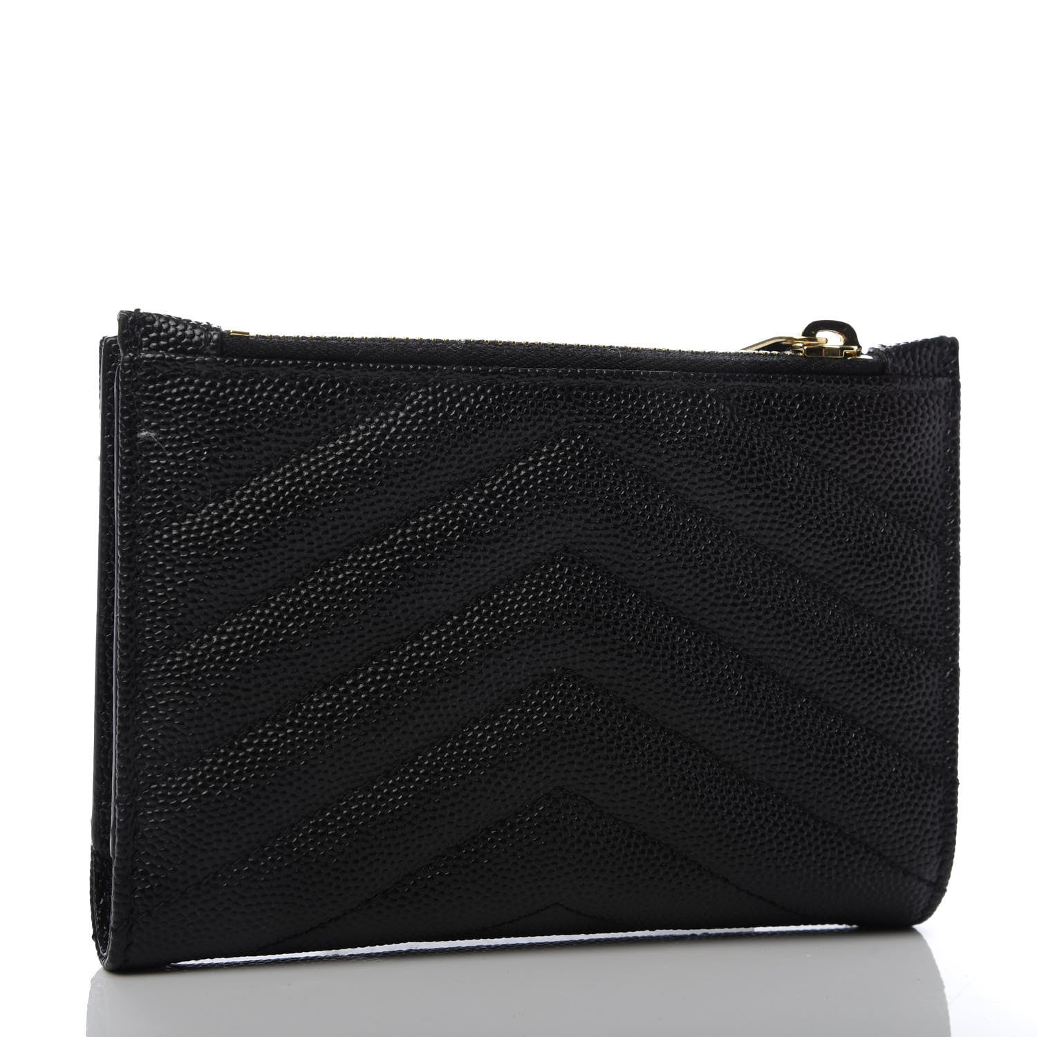 Saint Laurent Grain De Poudre Matelasse Chevron Monogram Zipped Two-Part Wallet Black 3 of 8