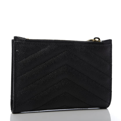 Saint Laurent Grain De Poudre Matelasse Chevron Monogram Zipped Two-Part Wallet Black 3 of 8