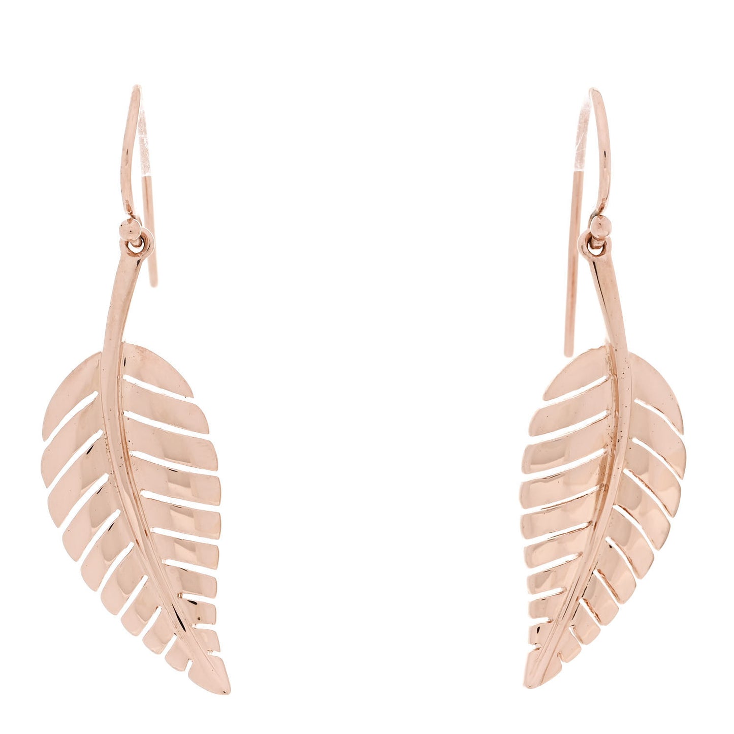 18K Rose Gold Hammered Leaf Drop Earrings