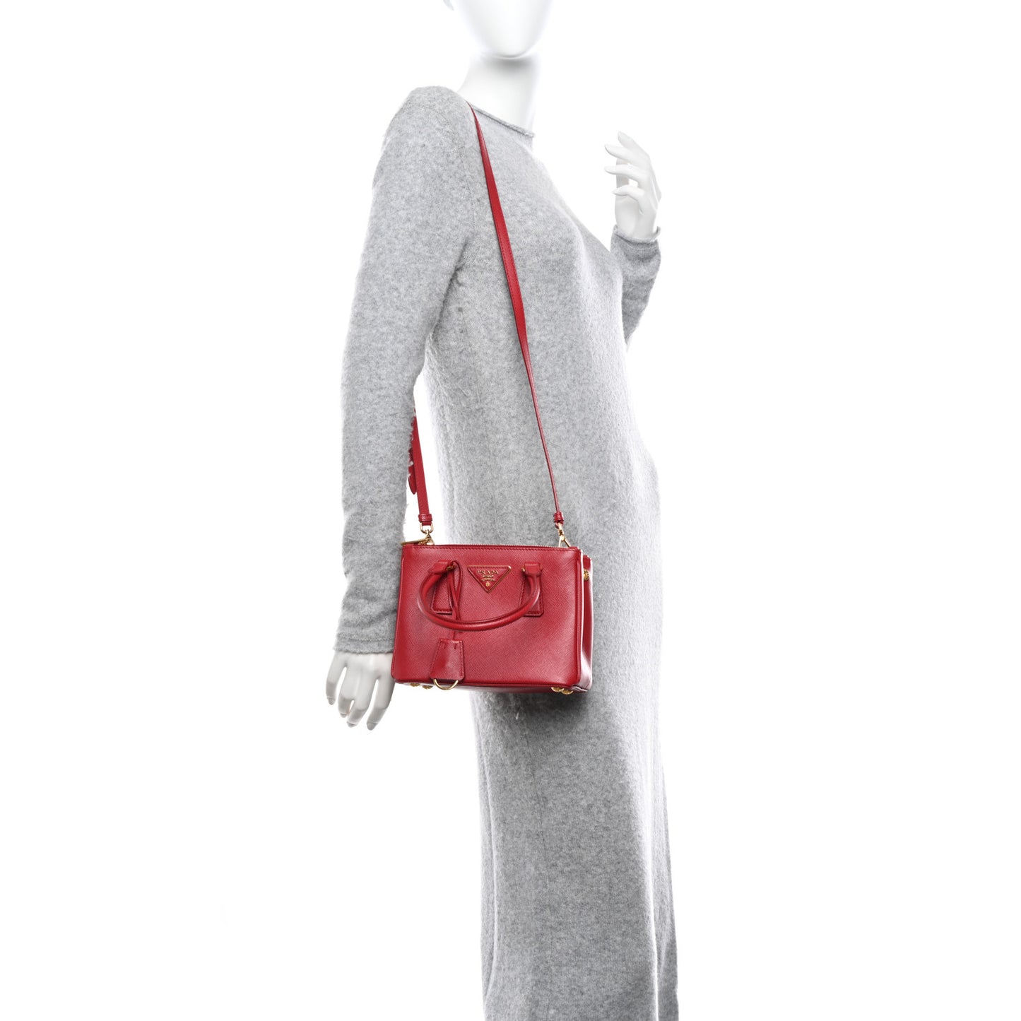 Saffiano Mini Galleria Double Zip Tote Fuoco