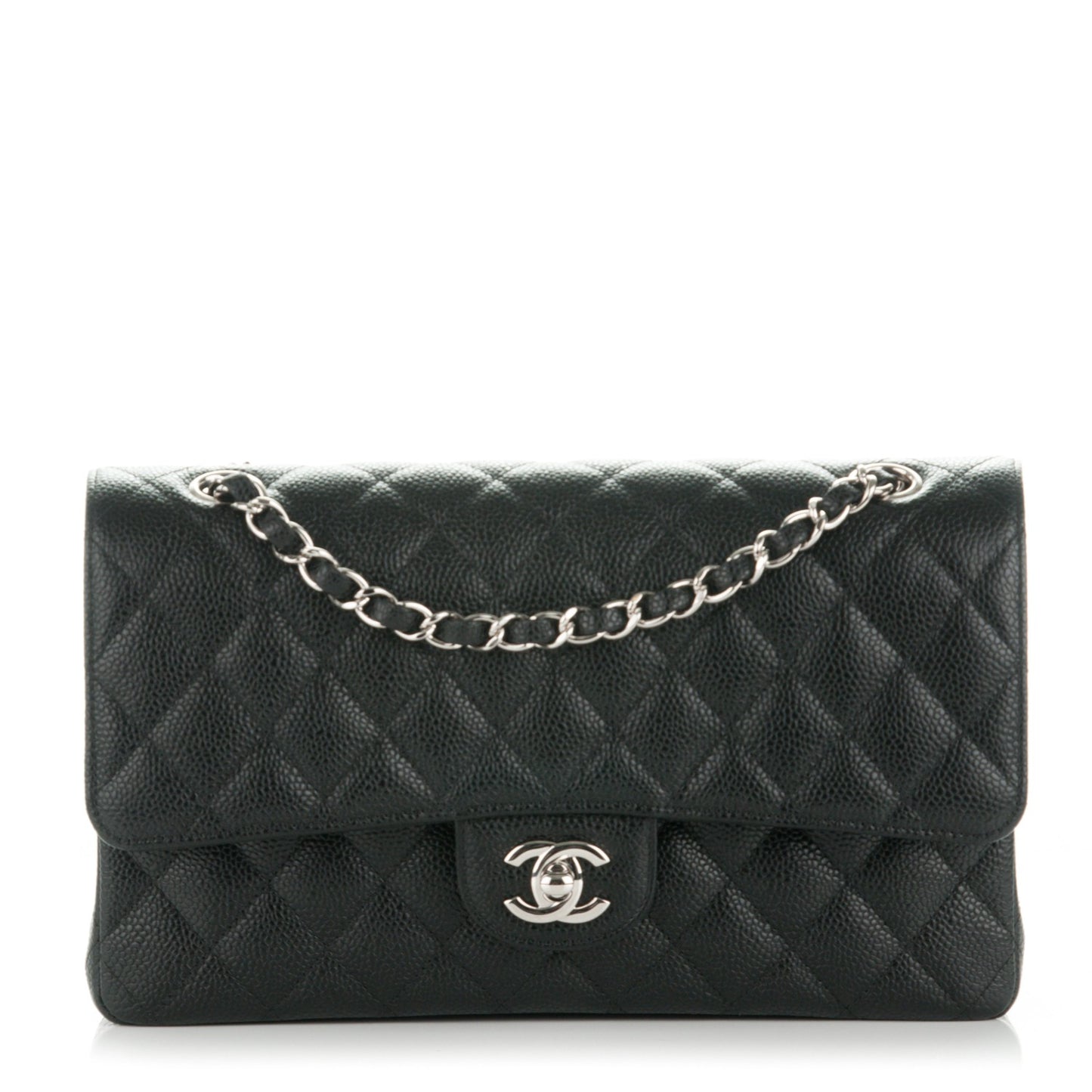 Caviar Quilted Medium Double Flap Black