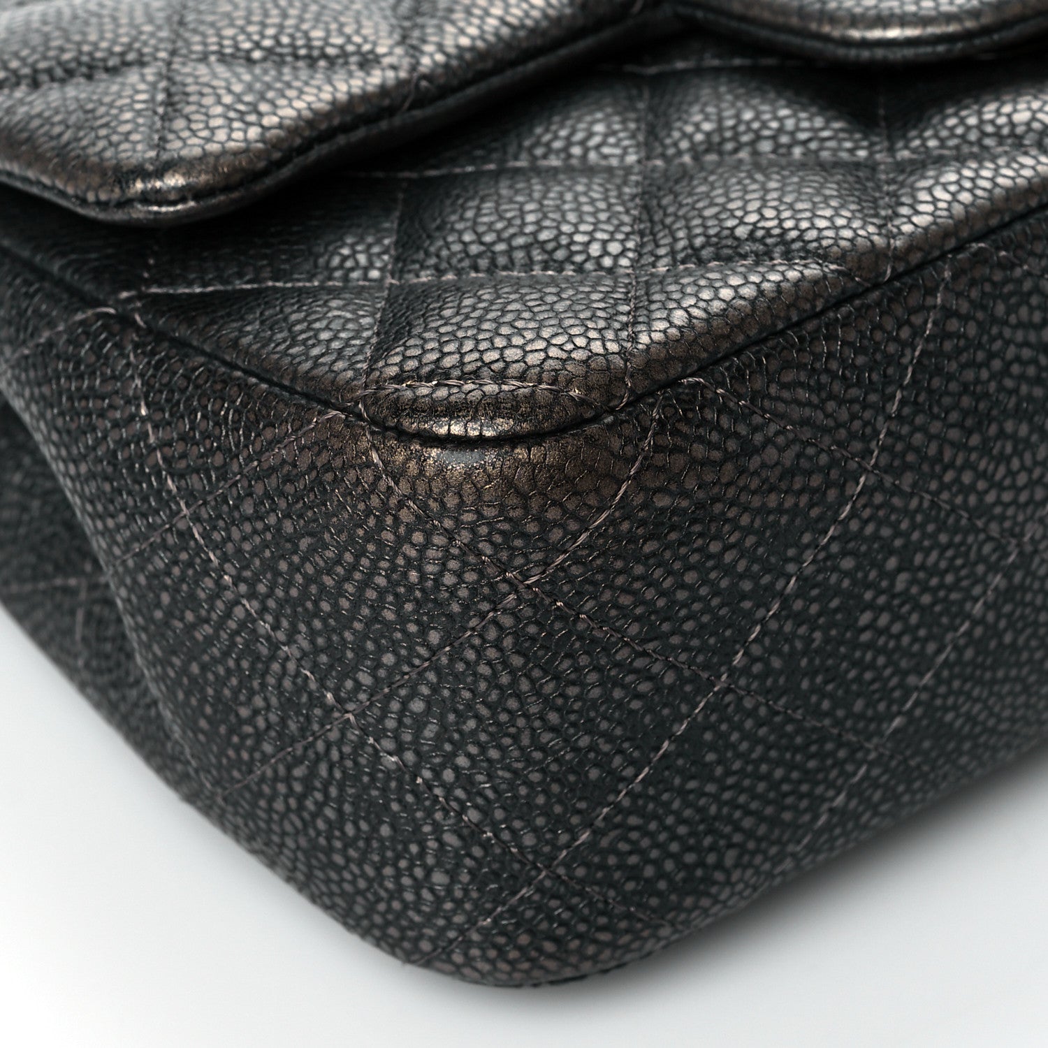 Chanel Metallic Caviar Quilted Mini Rectangular Flap Dark Grey 8 of 10