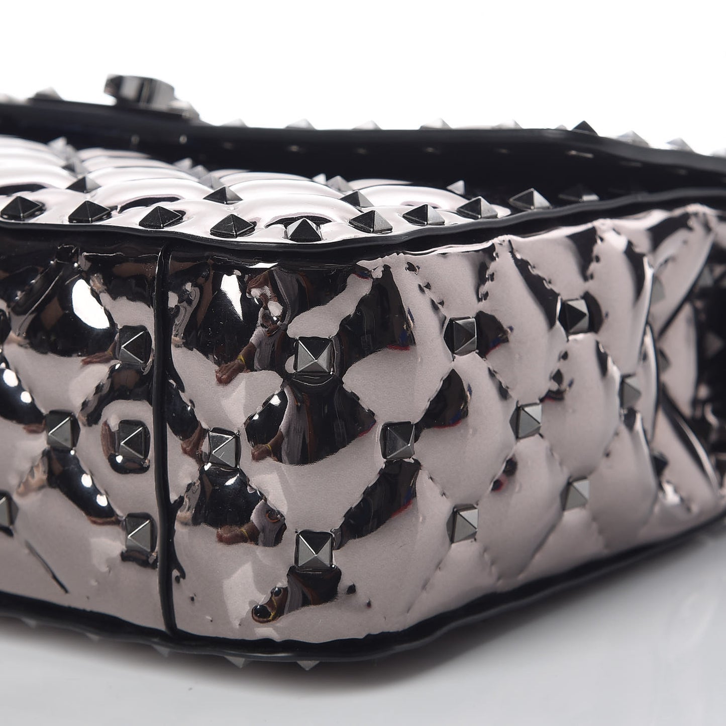 Metallic Patent Medium Rockstud Spike Shoulder Bag Rutenio