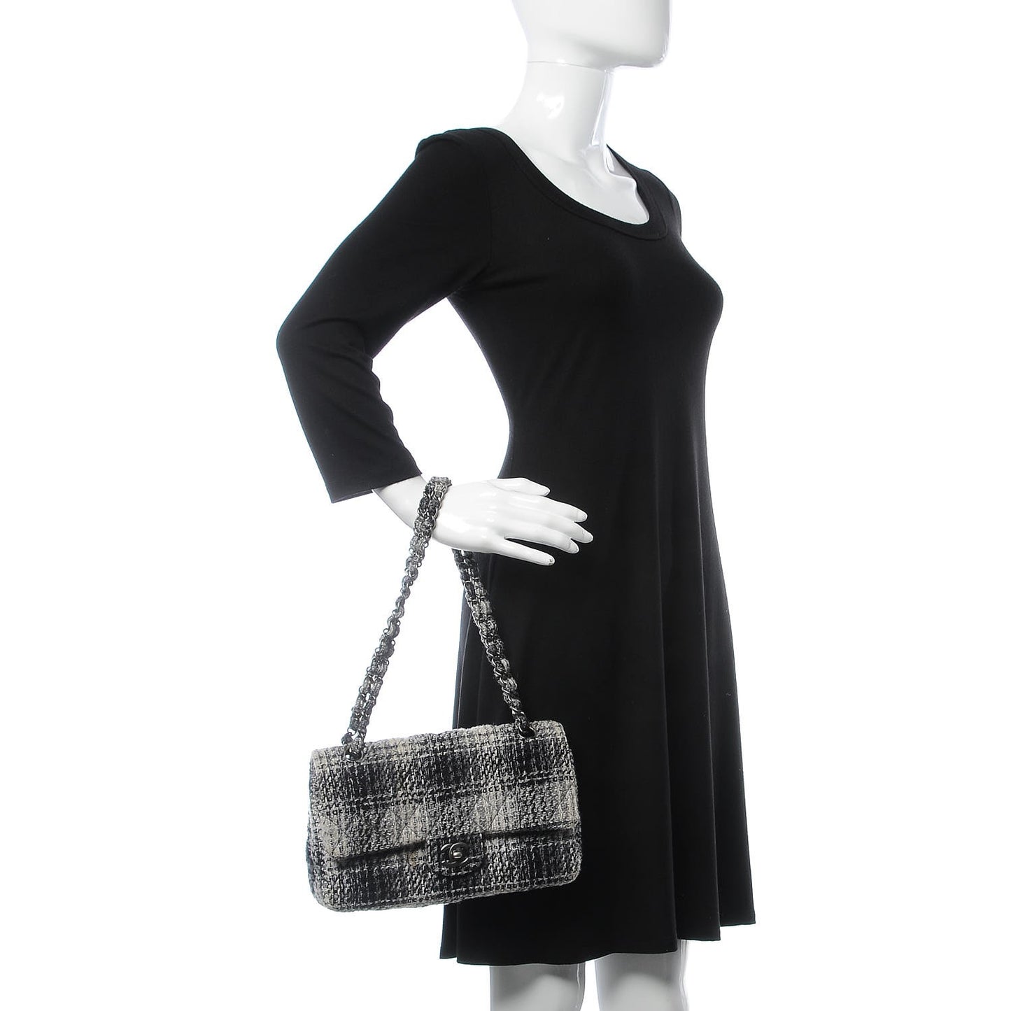 Tweed Quilted Medium Double Flap Grey