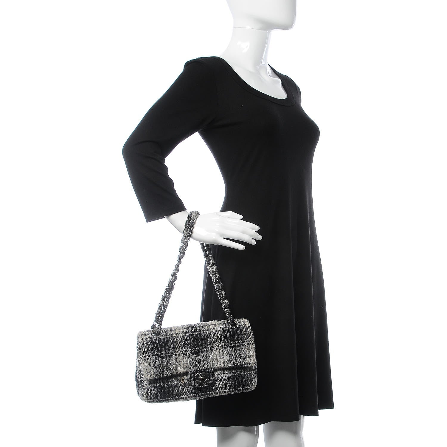 Chanel Tweed Quilted Medium Double Flap Grey 2 of 7