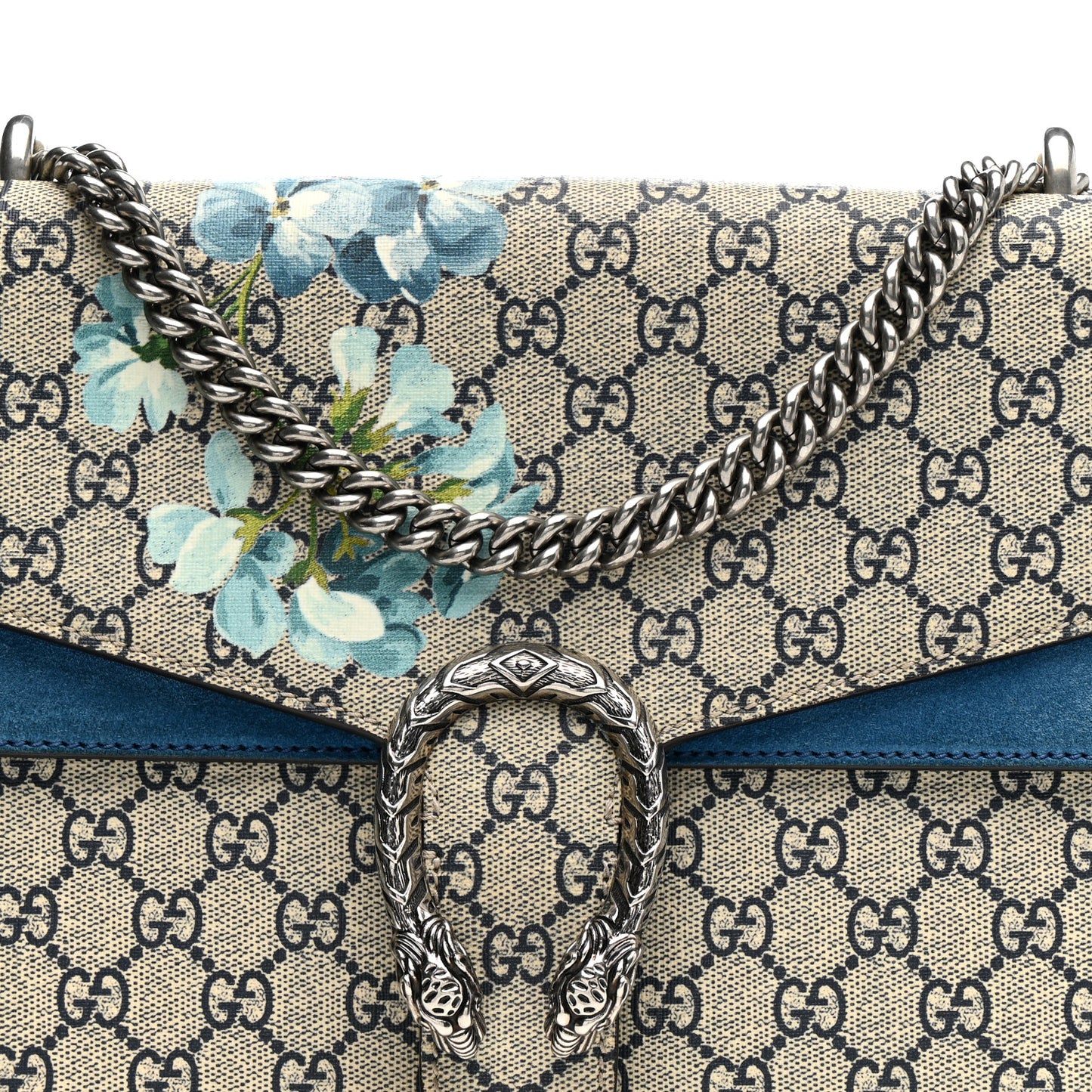 GG Supreme Monogram Blooms Medium Dionysus Shoulder Bag Beige Navy Vintage Blue