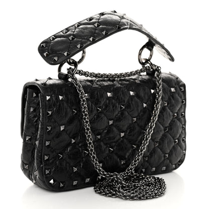 Valentino Garavani Craquele Nappa Small Rockstud Spike Shoulder Bag Black 3 of 9