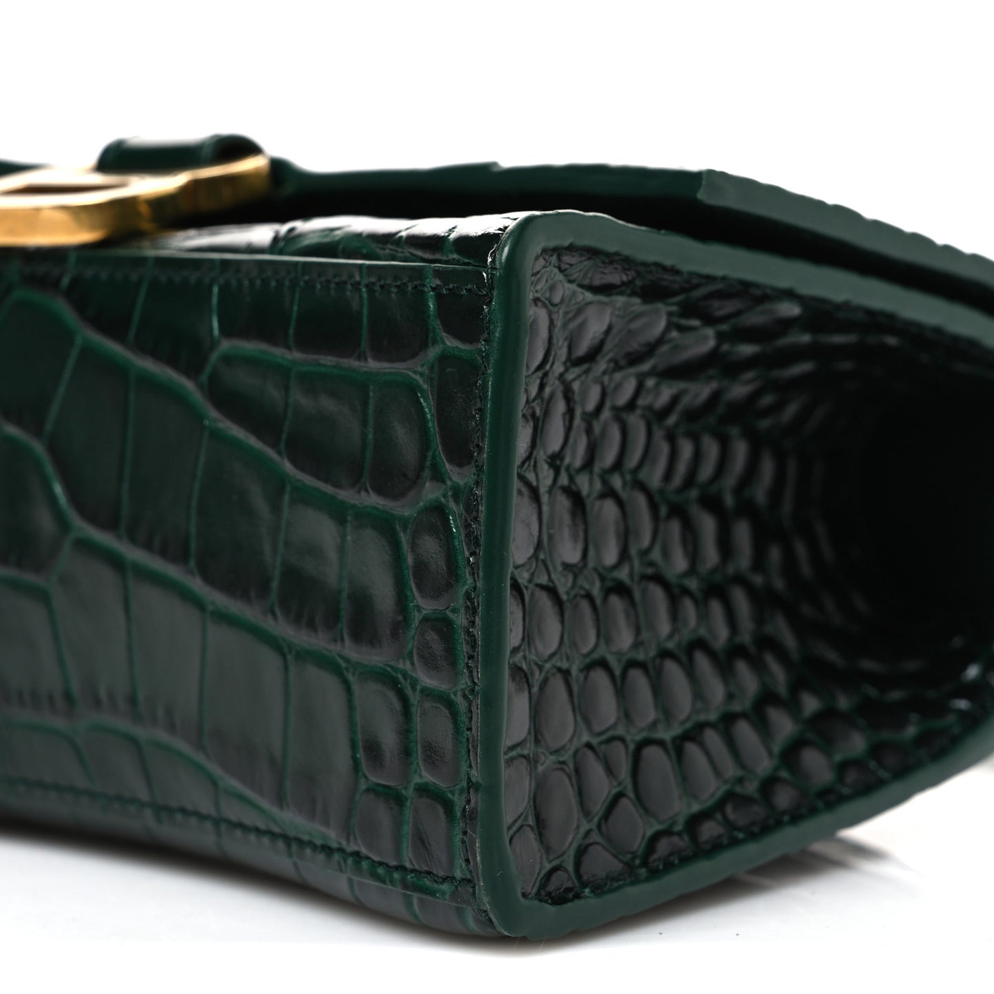 Shiny Calfskin Crocodile Embossed Hourglass Top Handle Bag XS Forest Green