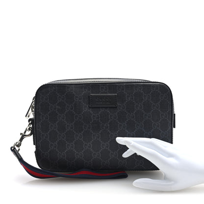 Gucci GG Supreme Monogram Appia Calfskin Web Wristlet Black 2 of 7
