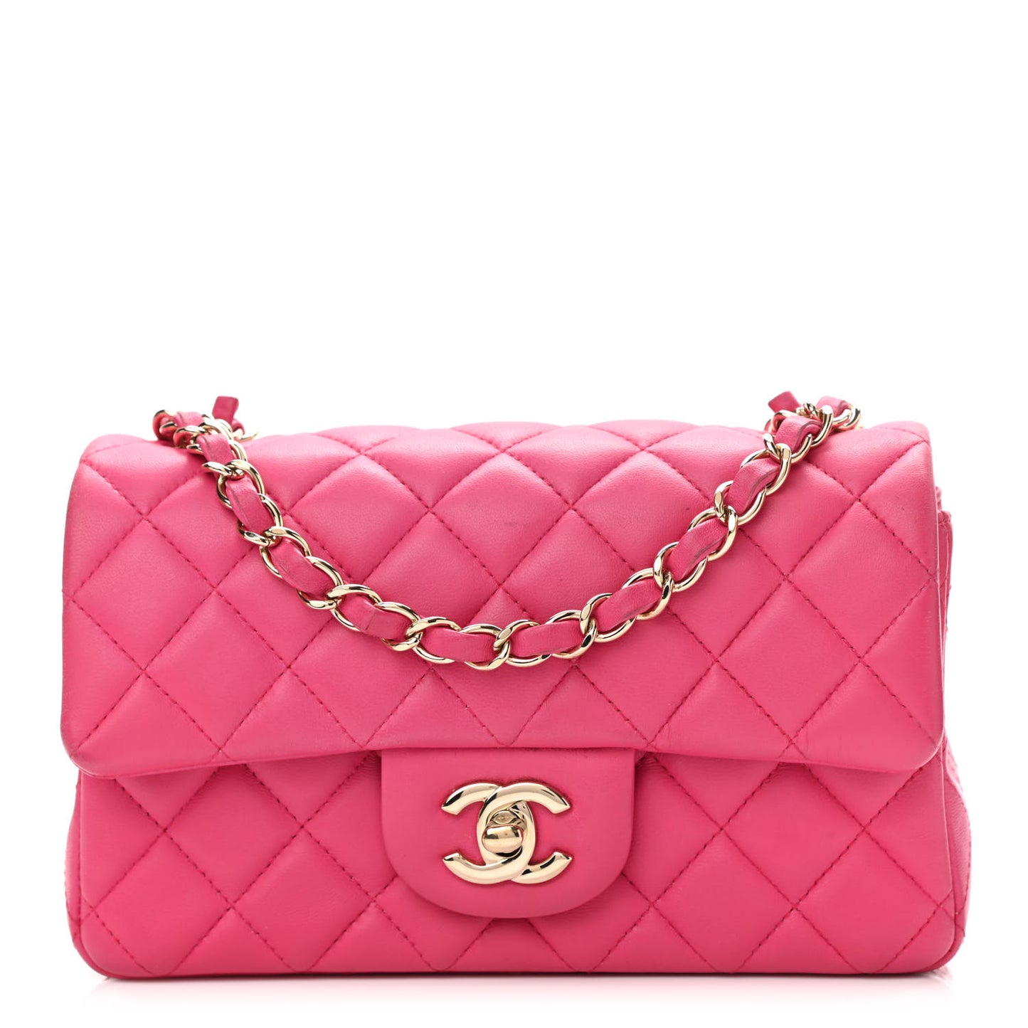 Lambskin Quilted Mini Rectangular Flap Fuchsia