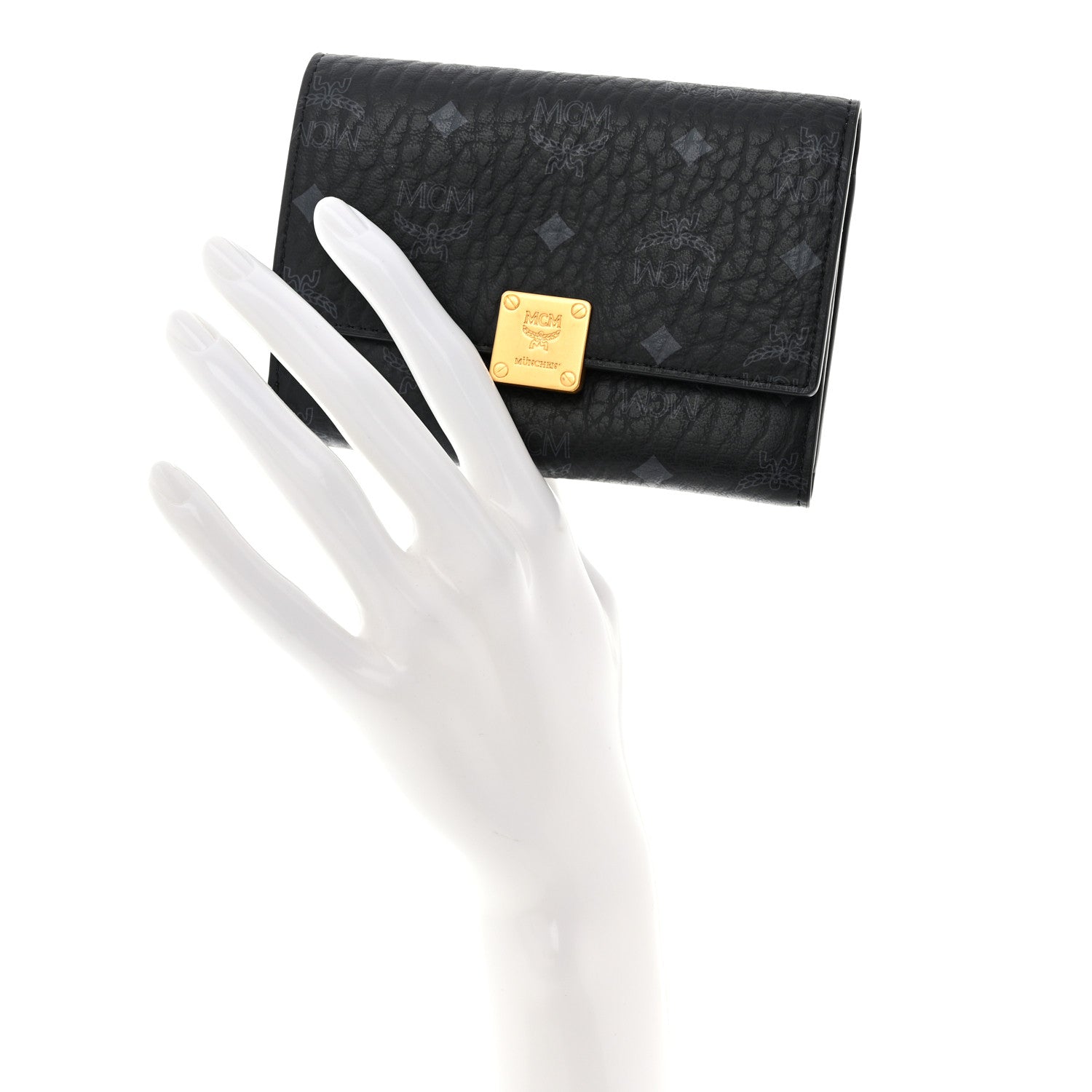 MCM Visetos Small Aren Trifold Wallet Black 2 of 9