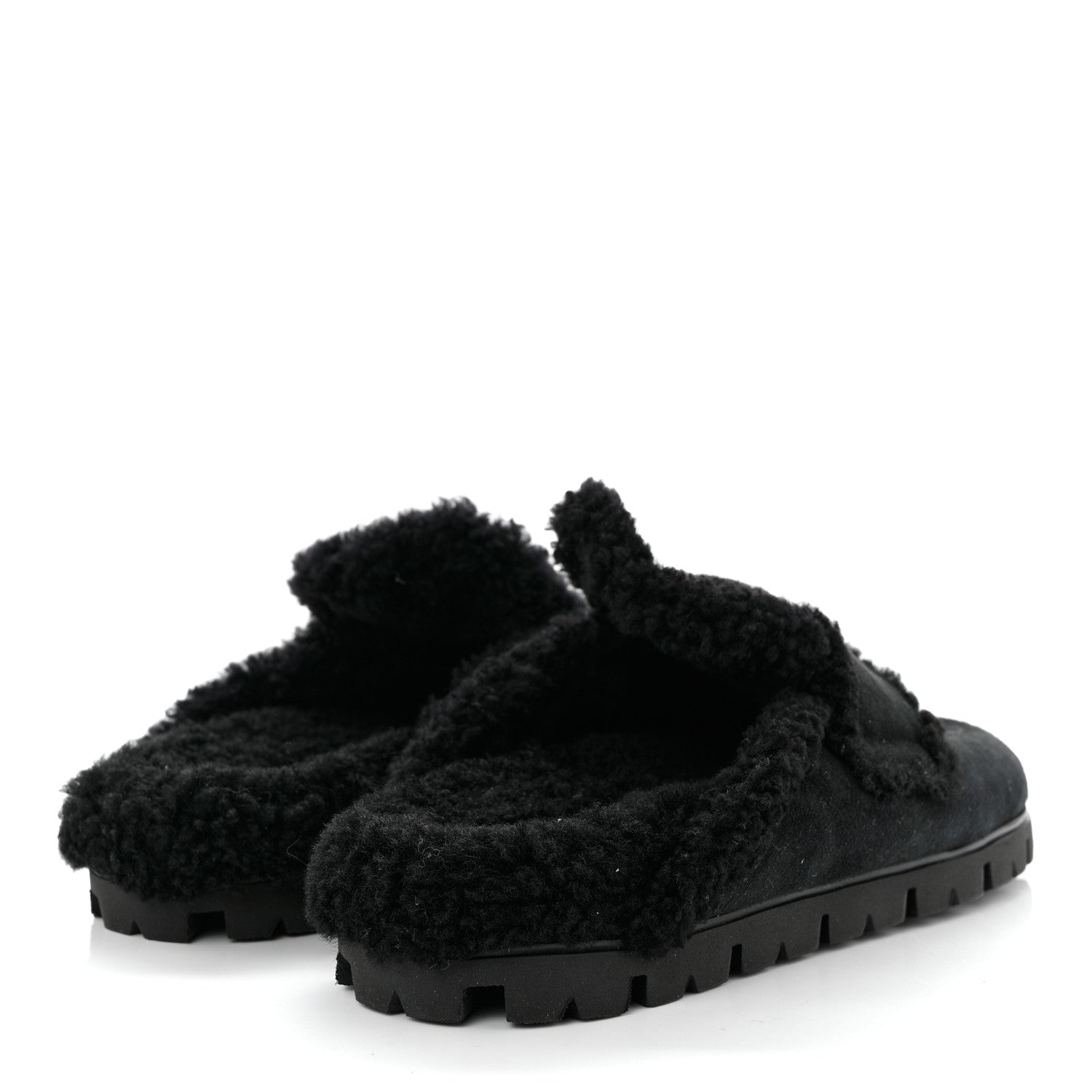 Prada Shearling Triangle Logo 20mm Slippers 38 Black 4 of 9