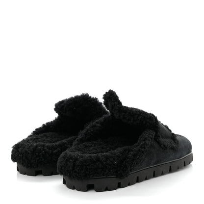 Prada Shearling Triangle Logo 20mm Slippers 38 Black 4 of 9