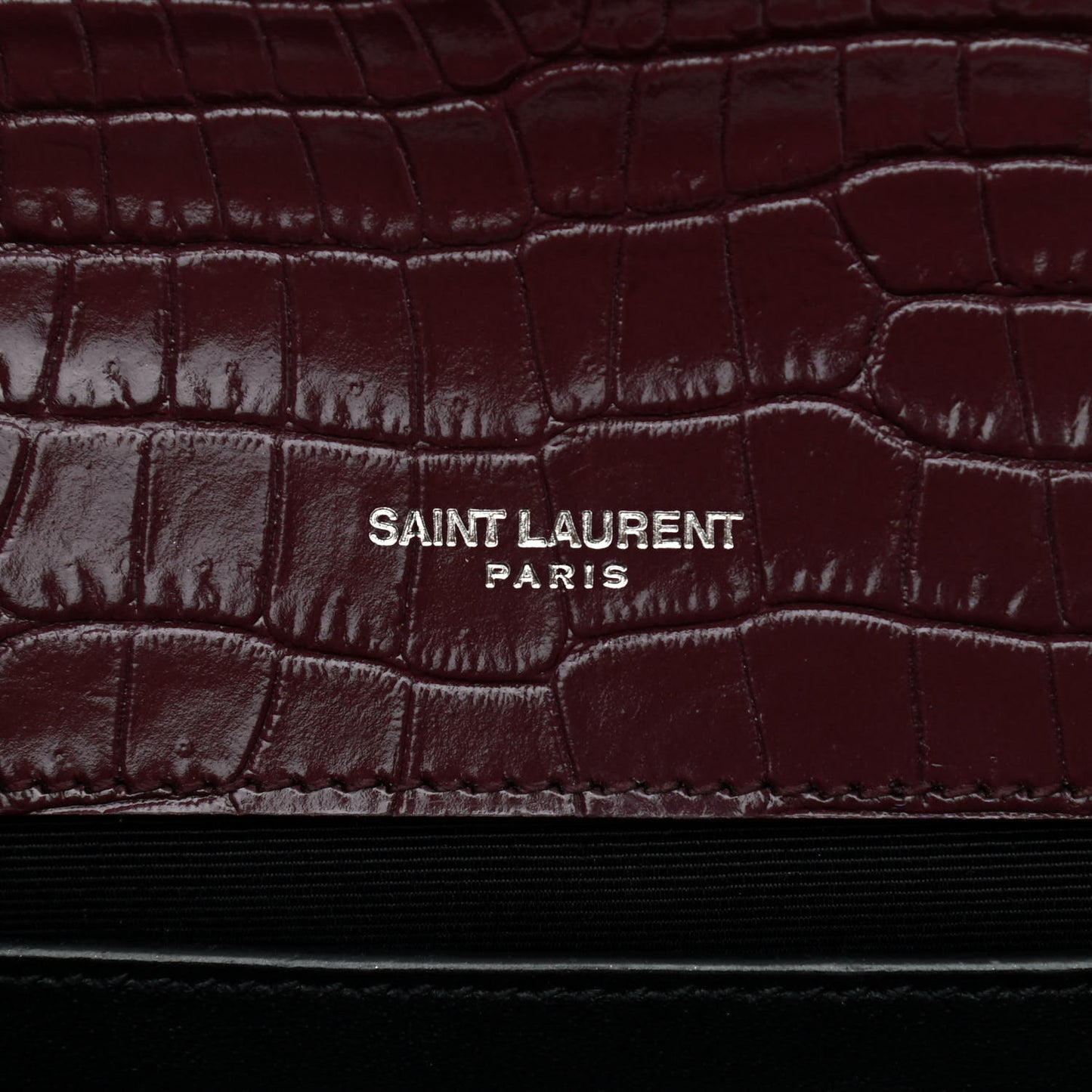 Calfskin Crocodile Embossed Small Classic Monogram Kate Tassel Satchel Palissandre