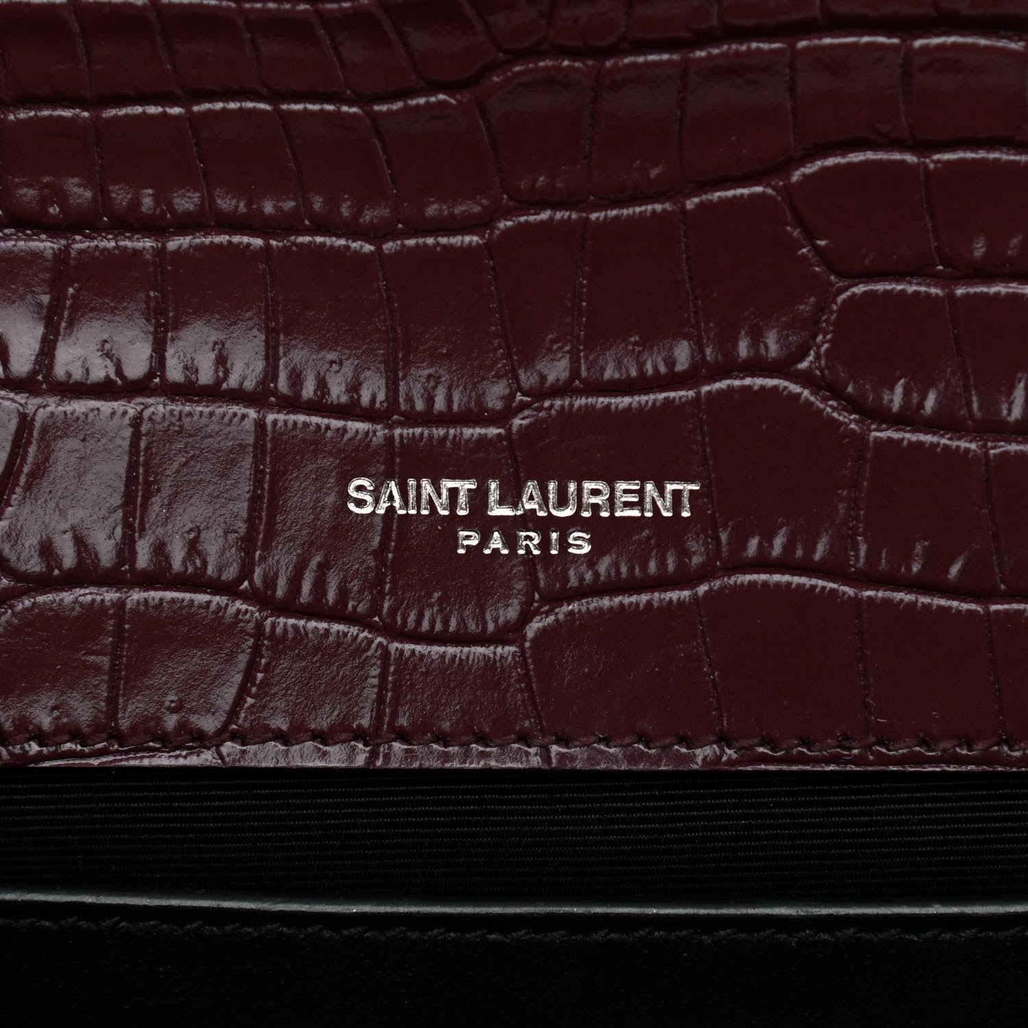 Saint Laurent Calfskin Crocodile Embossed Small Classic Monogram Kate Tassel Satchel Palissandre 7 of 9