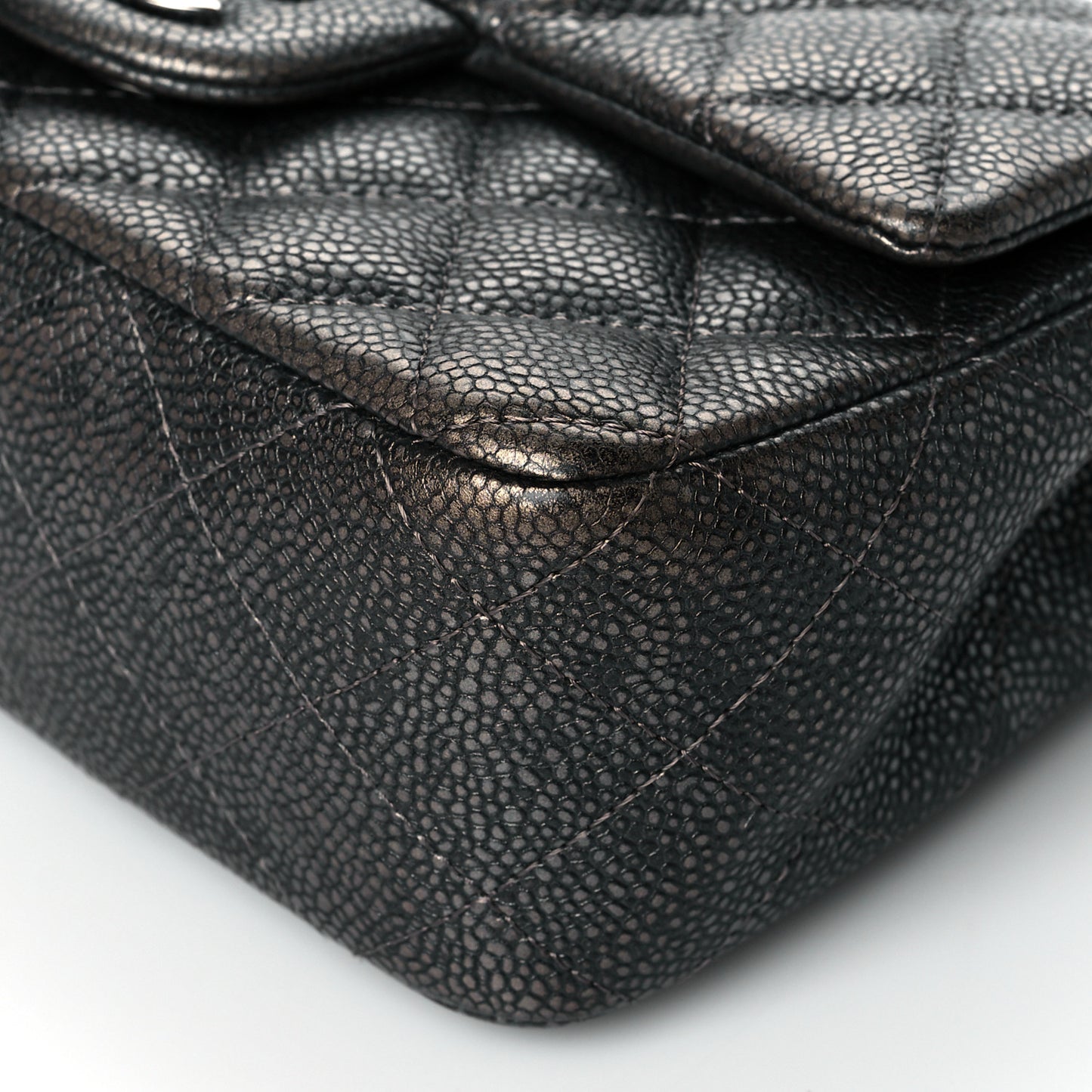 Metallic Caviar Quilted Mini Rectangular Flap Dark Grey