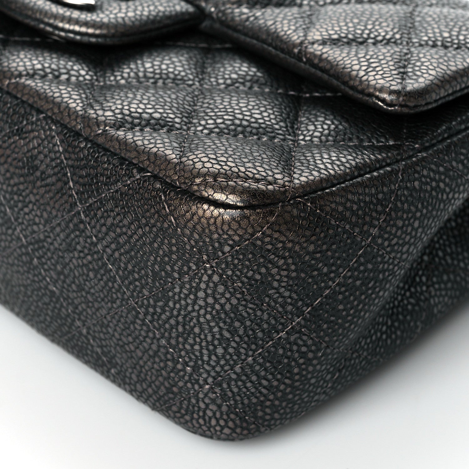 Chanel Metallic Caviar Quilted Mini Rectangular Flap Dark Grey 9 of 10