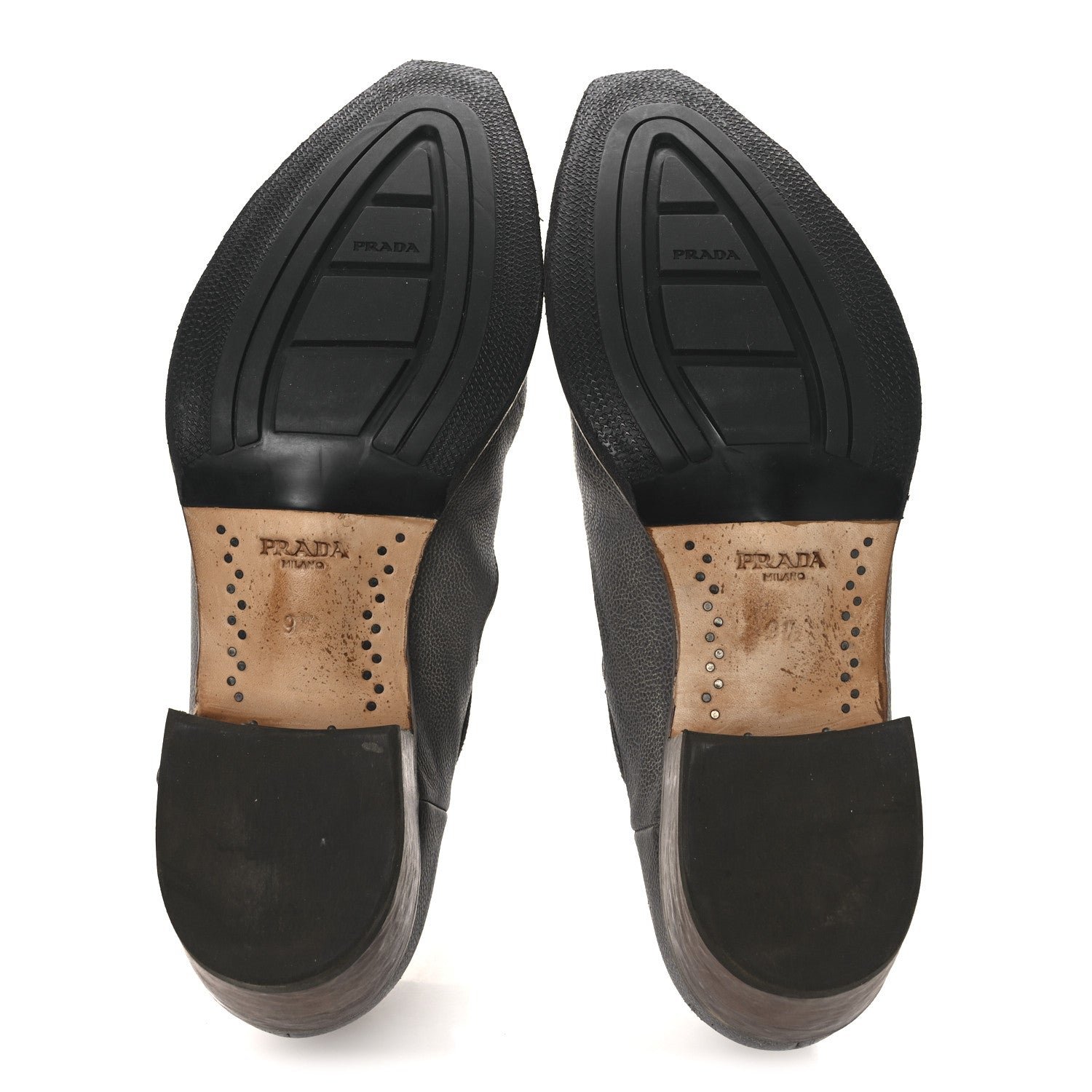 Prada Antique Calfskin Mens Buckle Loafers 9.5 Mercurio 7 of 11