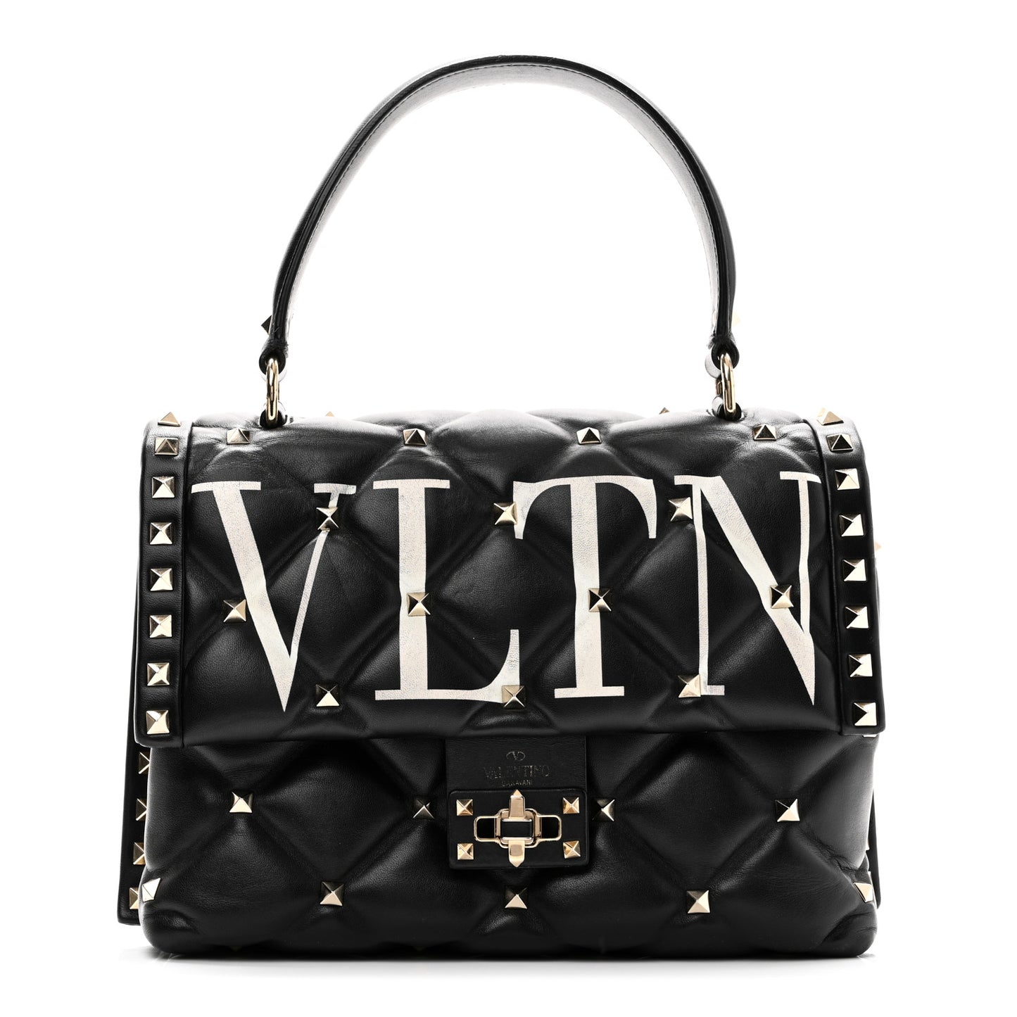 Lambskin VLTN Print Candystud Top Handle Bag Black