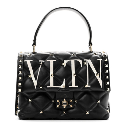 Valentino Garavani Lambskin VLTN Print Candystud Top Handle Bag Black 1 of 8