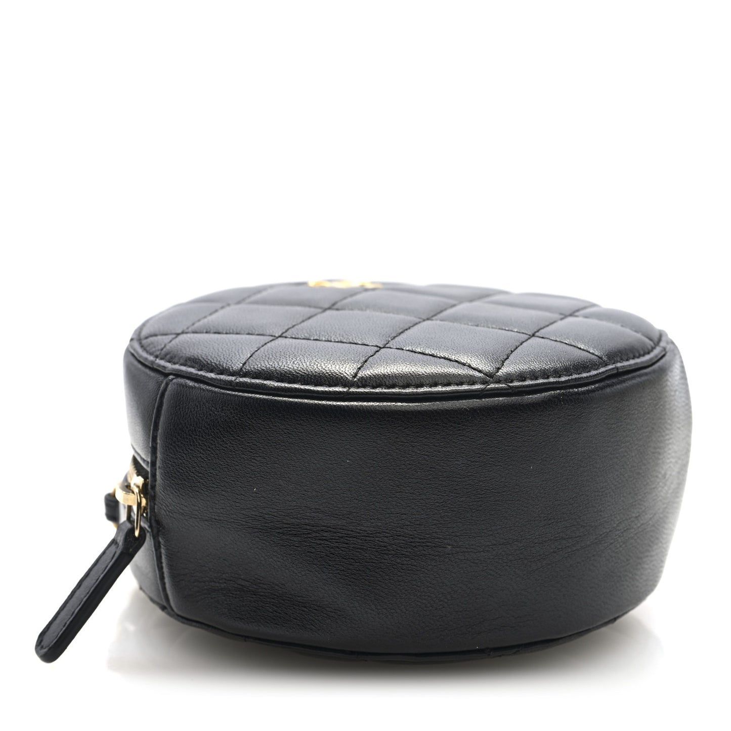 Lambskin Quilted Round Pearl Crush Clutch With Chain Black