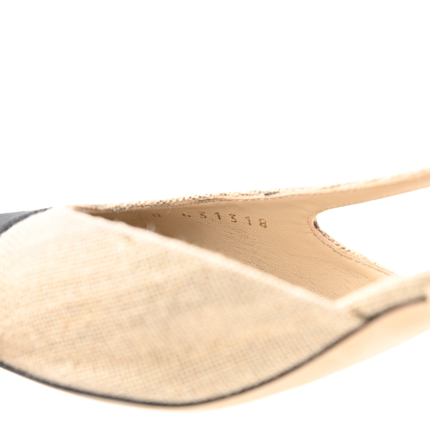 Fabric Grosgrain Cap Toe CC Slingback Pumps 38.5 Dark Beige Black