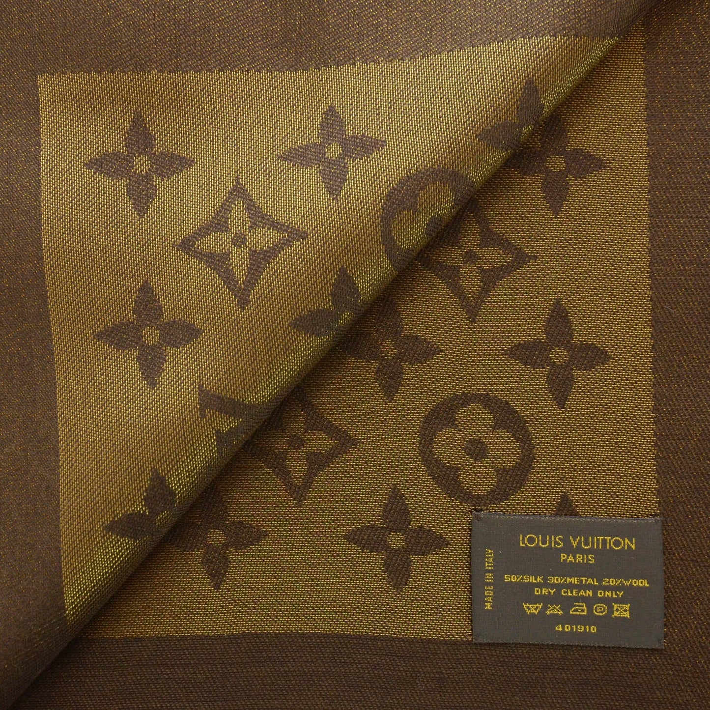 Silk Lurex Wool Monogram Shine Shawl Brown
