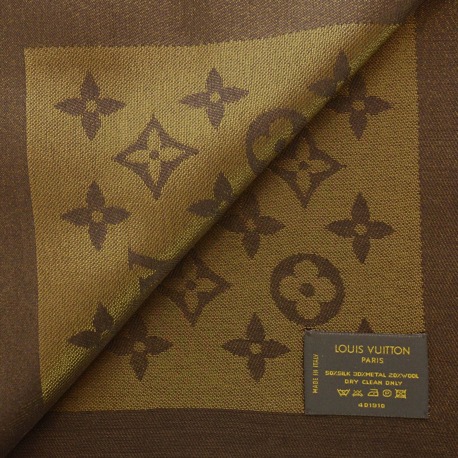 Louis Vuitton Silk Lurex Wool Monogram Shine Shawl Brown 2 of 5