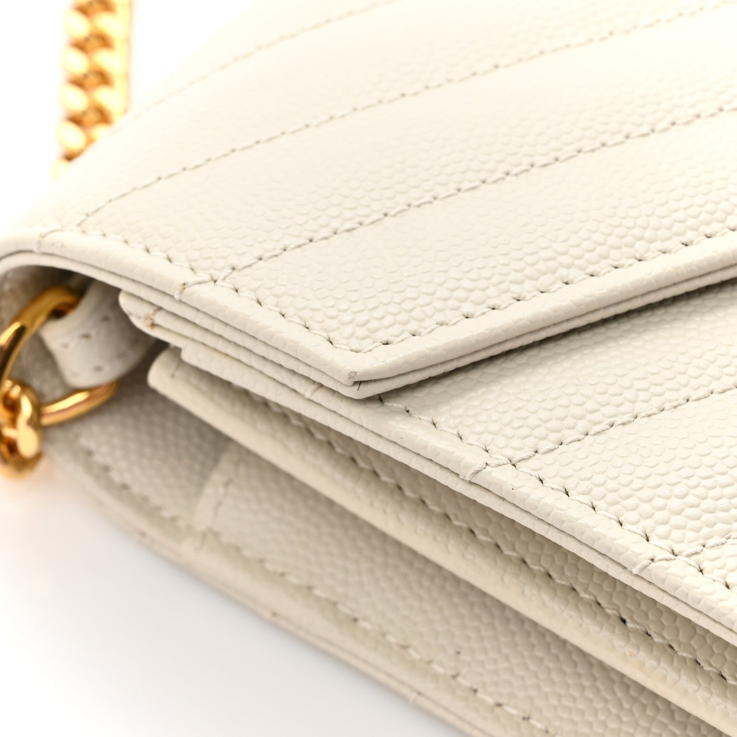 Saint Laurent Grain De Poudre Matelasse Chevron Monogram Chain Wallet Crema Soft 12 of 15