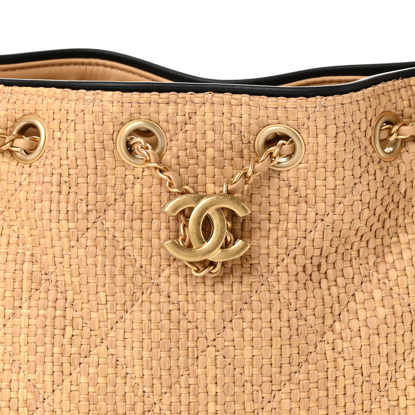 Braided Raffia Calfskin Quilted Mini Chanel 25 Handbag Beige Black