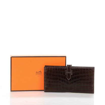 Hermes Matte Niloticus Crocodile Bearn Wallet Chocolate 5 of 9