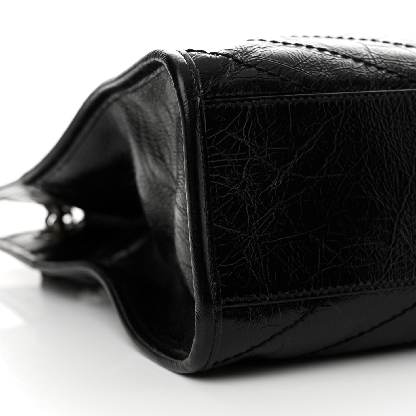 Crinkled Calfskin Matelasse Monogram Medium Niki Shopper Tote Black