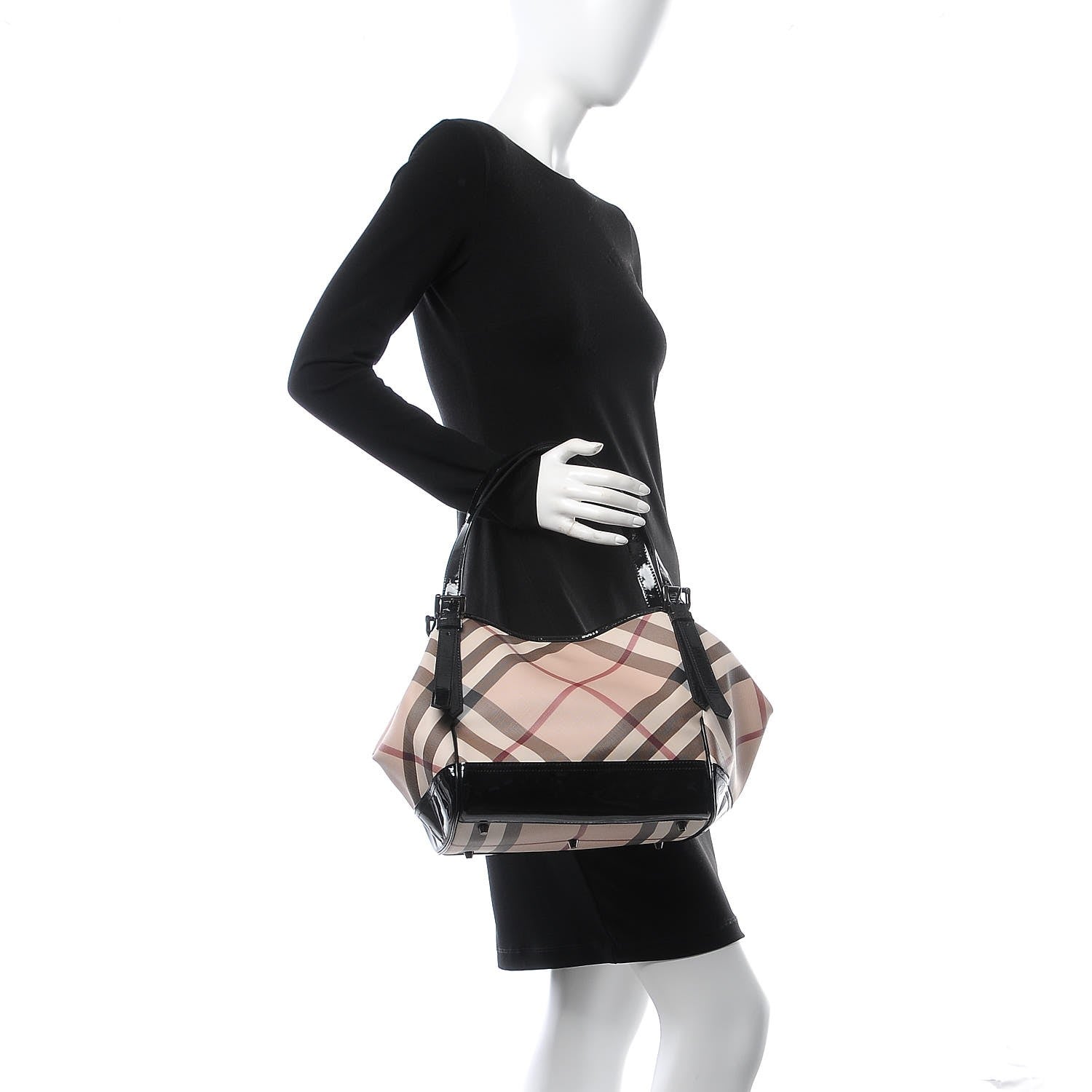 Burberry Patent Nova Check Small Tote Black 2 of 10